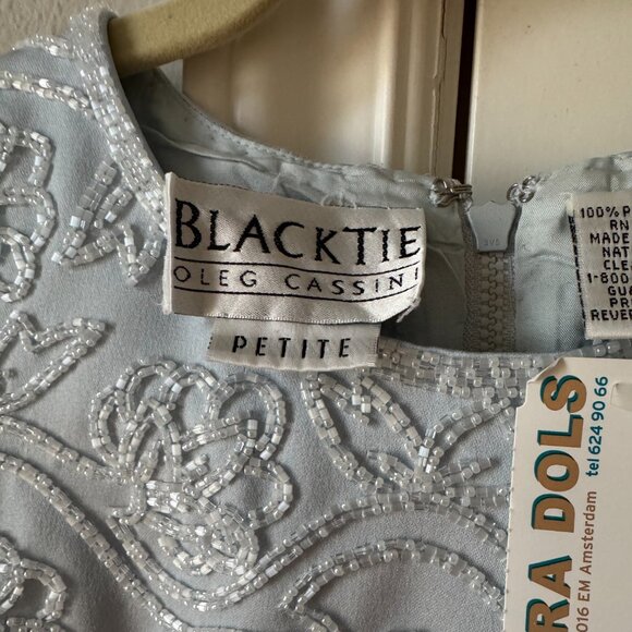 Vintage Blacktie Oleg Cassini Satin Blue Beaded Sleeveless Top Size 8P - Picture 5 of 6
